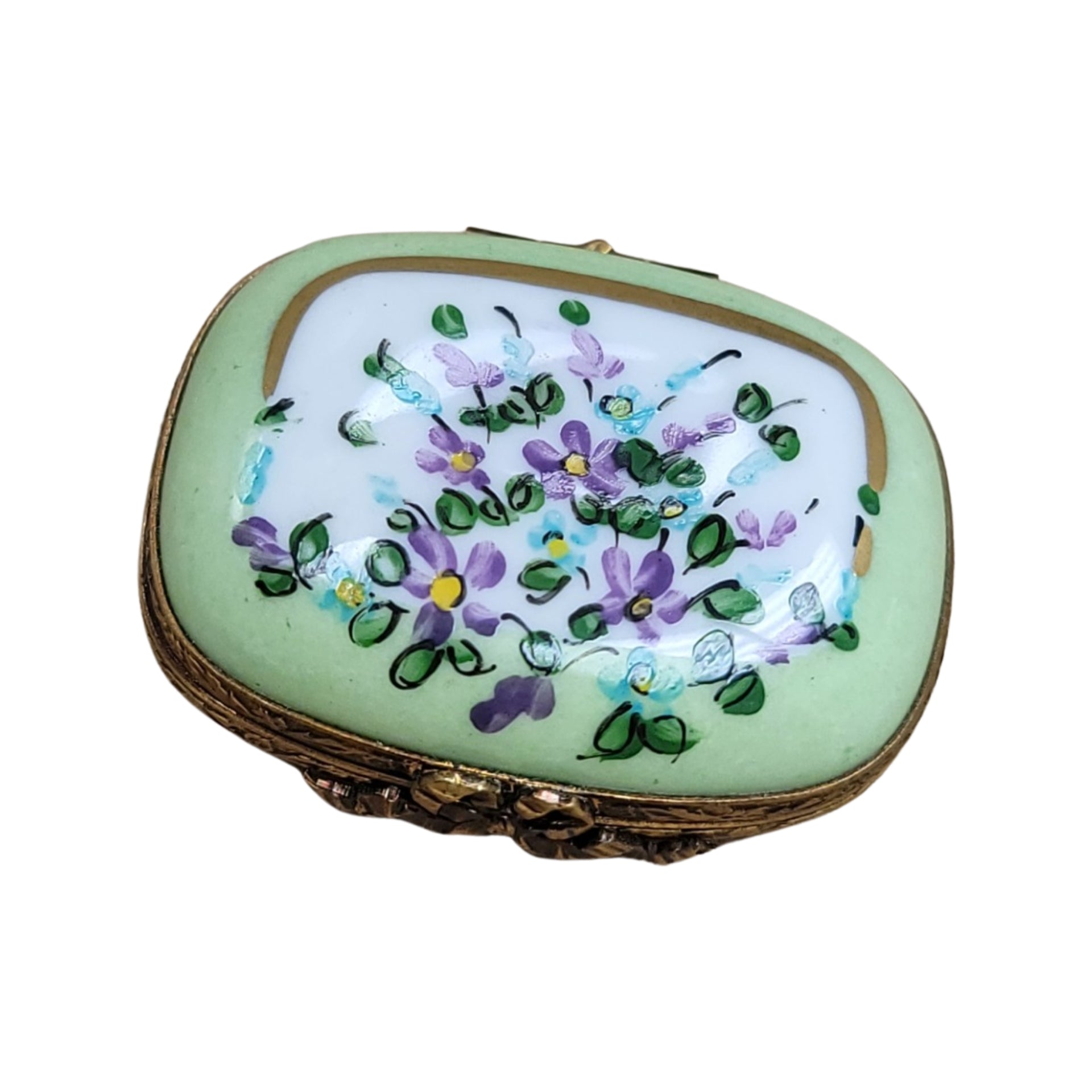 Rectangle Purple Flowers Limoges Pill Box Porcelain Porcelain Limoges Trinket Box