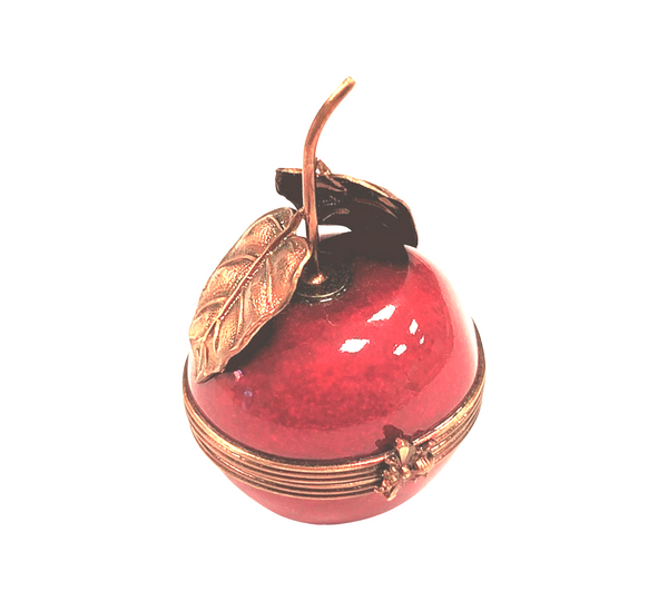 Red Cherry Brass Stem Porcelain Limoges Trinket Box
