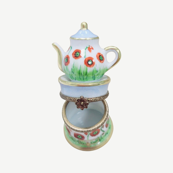 Red Flower Teapot Coffee Pot Porcelain Limoges Trinket Box