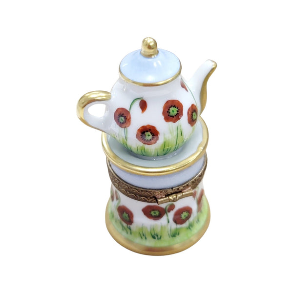 Red Flower Teapot Coffee Pot Porcelain Limoges Trinket Box
