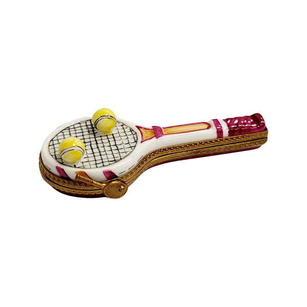 Red Tennis Racquet 2 Balls Porcelain Limoges Trinket Box