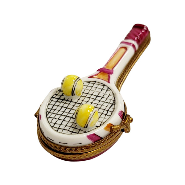 Red Tennis Racquet 2 Balls Porcelain Limoges Trinket Box
