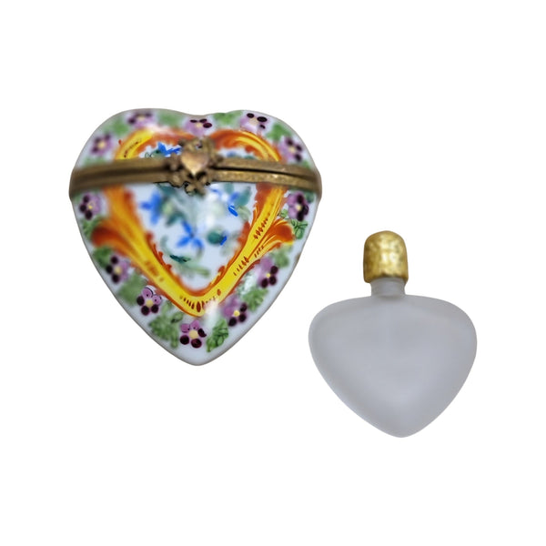 Red Yellow Heart Perfume Bottle Porcelain Limoges Trinket Box