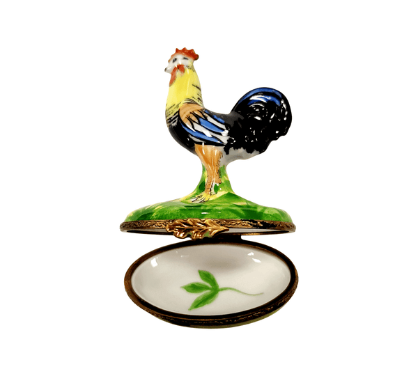 Rooster on Green Base Porcelain Limoges Trinket Box