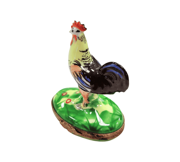 Rooster on Green Base Porcelain Limoges Trinket Box
