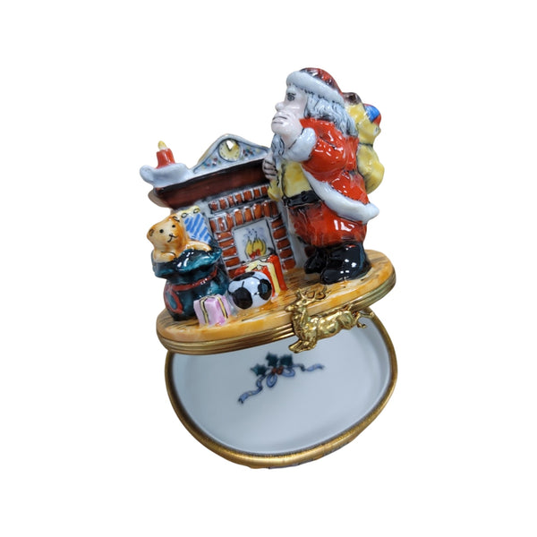 Santas by Fireplace Porcelain Limoges Trinket Box