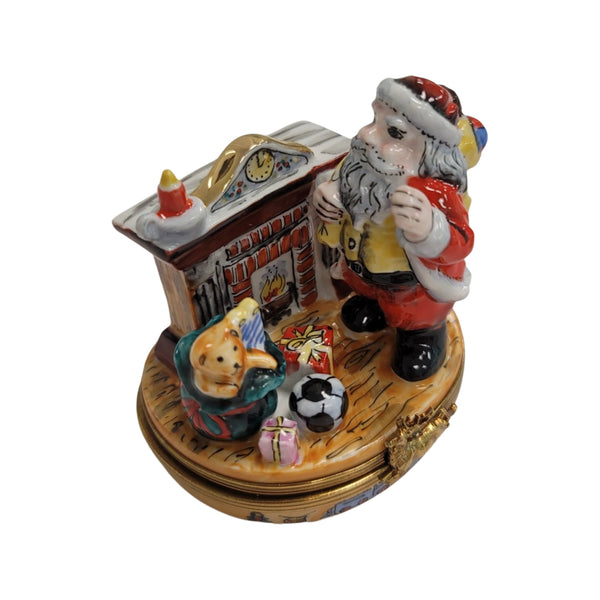 Santas by Fireplace Porcelain Limoges Trinket Box