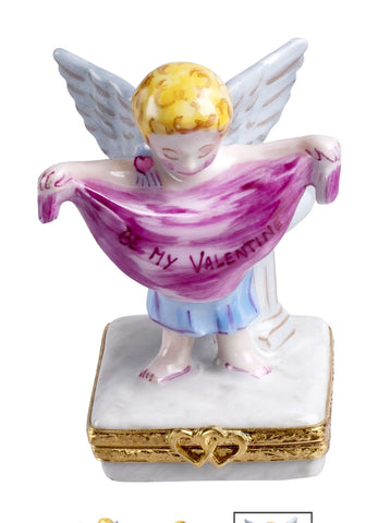 Be My Valentine Cupid Angel Limoges Porcelain Box