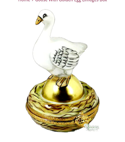 Goose With Golden Egg Limoges Porcelain Box