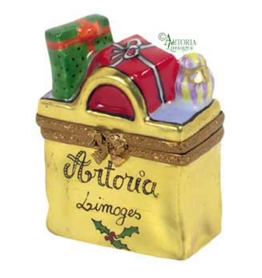 Christmas Shopping Bag Merry NEW from Artoria Limoges Porcelain Box