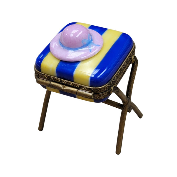 Seat Bench w Beach Hat Porcelain Limoges Trinket Box