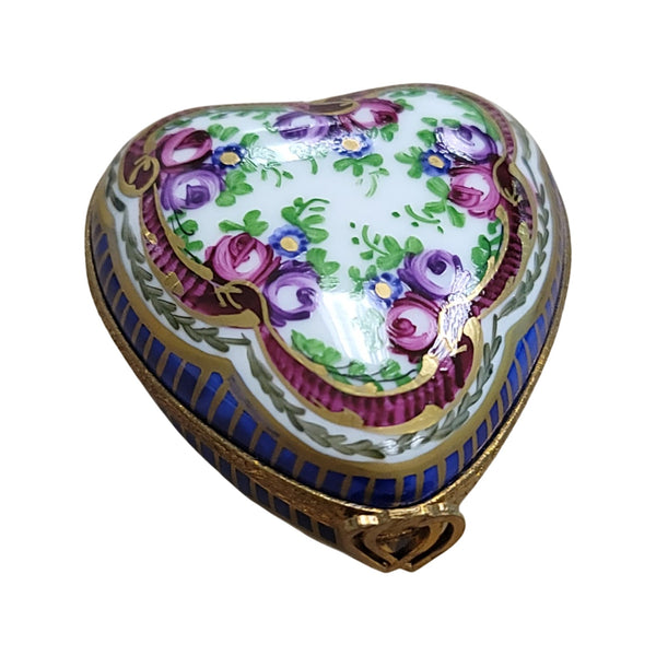 Severe Roses Heart Flowers Porcelain Limoges Trinket Box