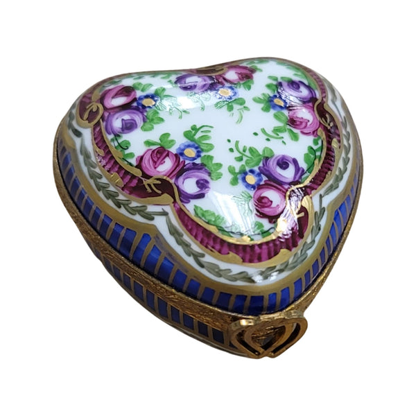 Severe Roses Heart Flowers Porcelain Limoges Trinket Box