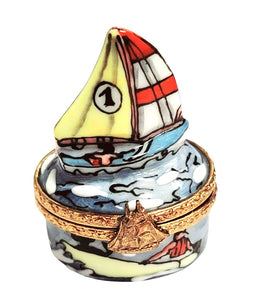Smaller Sailboat Porcelain Limoges Trinket Box