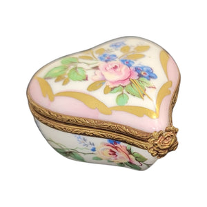 Soft Pink Heart Flowers Porcelain Limoges Trinket Box