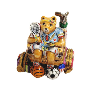 Sports Nut Bear Porcelain Limoges Trinket Box