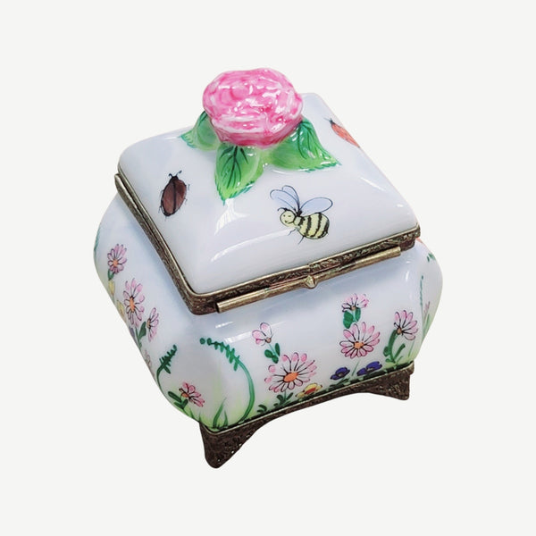 Square Roses Butterfly Perfume Bottle Porcelain Limoges Trinket Box