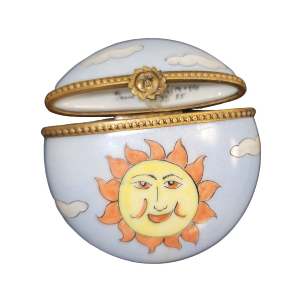 Sun Flat Round Pill Porcelain Limoges Trinket Box