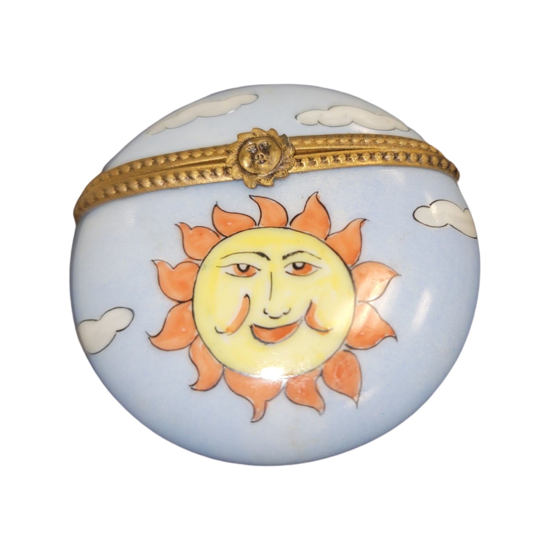Sun Flat Round Pill Porcelain Limoges Trinket Box