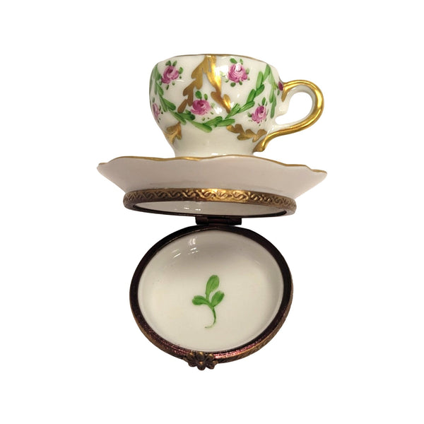 Teacup on Saucer Porcelain Limoges Trinket Box