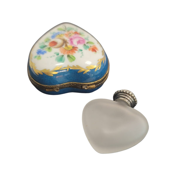 Teal Heart Perfume Bottle Porcelain Limoges Trinket Box