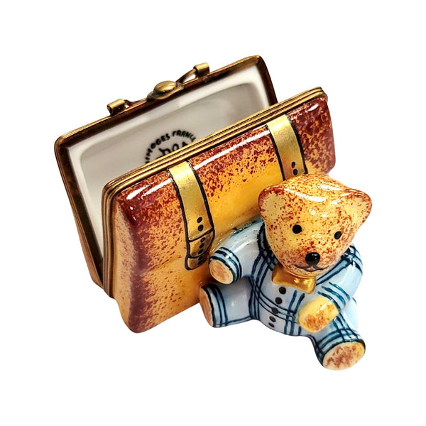 Teddy Bear and Suitcase Porcelain Limoges Trinket Box