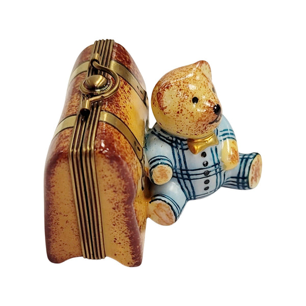 Teddy Bear and Suitcase Porcelain Limoges Trinket Box