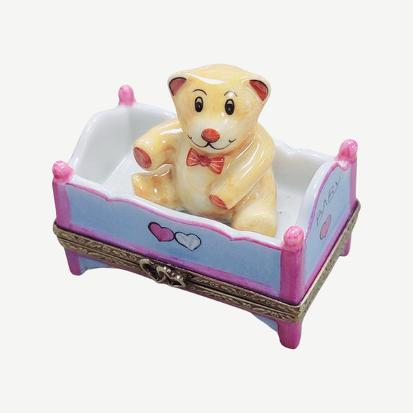Teddy Bear in Bed Porcelain Limoges Trinket Box