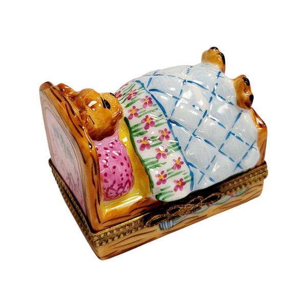 Teddy Bear in Bed Porcelain Limoges Trinket Box