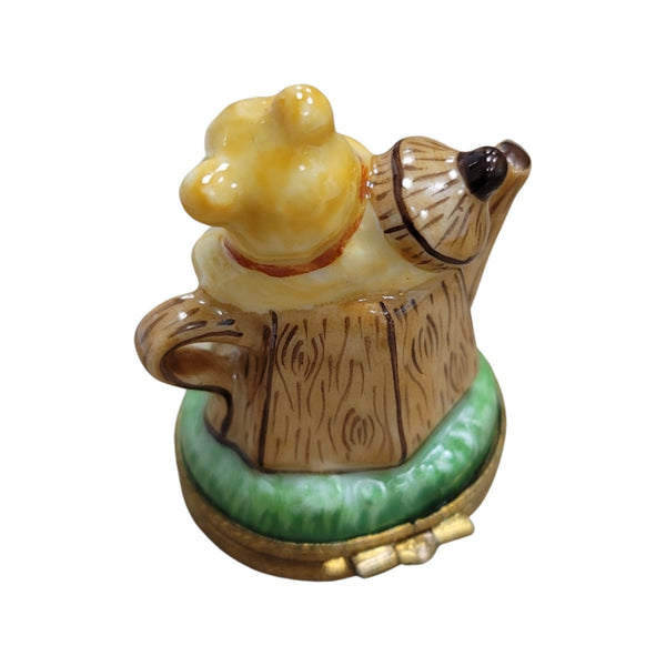 Teddy Bear in Teapot Porcelain Limoges Trinket Box