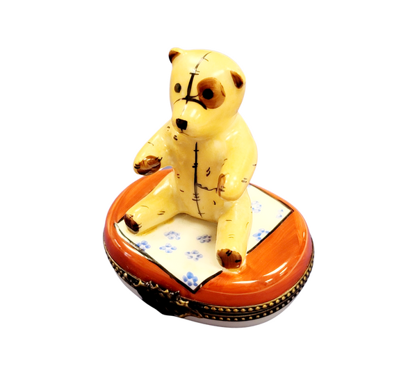 Teddy Bear on Blanket Porcelain Limoges Trinket Box