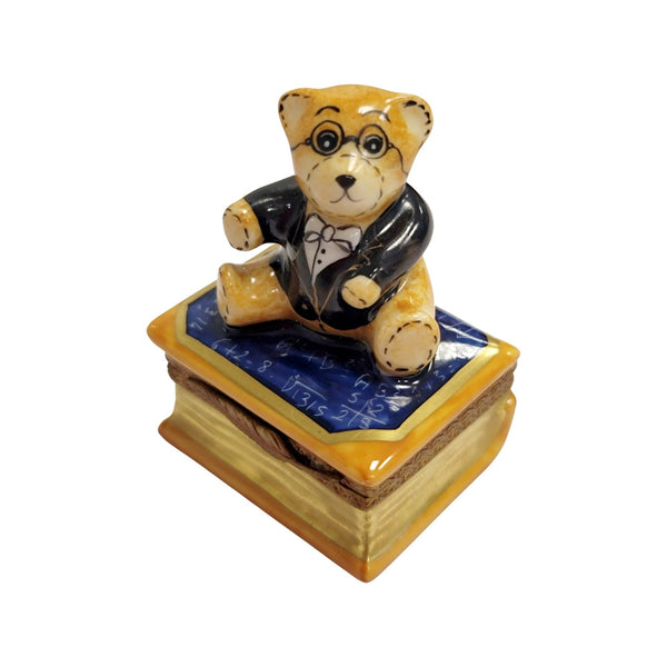 Teddy Bear on Math Book Porcelain Limoges Trinket Box