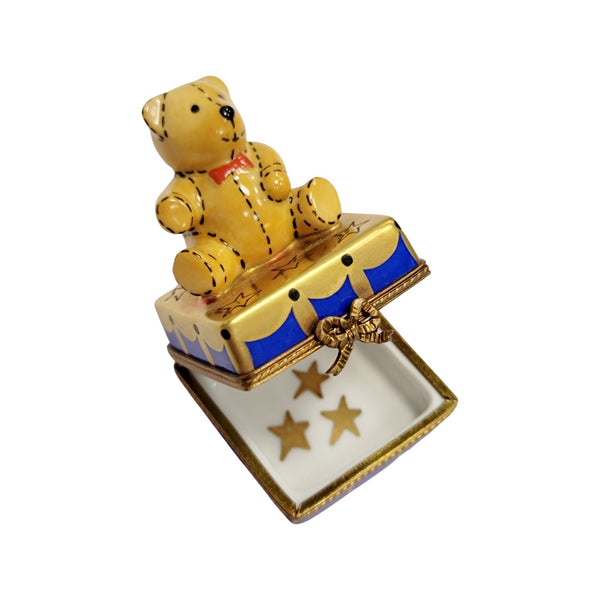 Teddy Bear on Square Porcelain Limoges Trinket Box