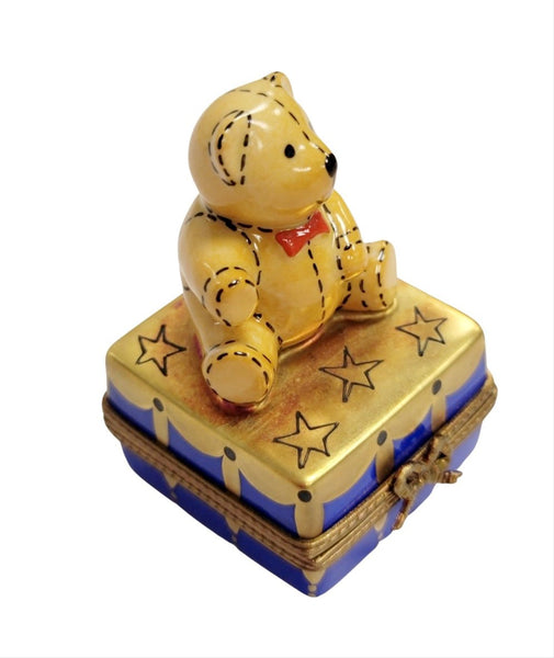 Teddy Bear on Square Porcelain Limoges Trinket Box