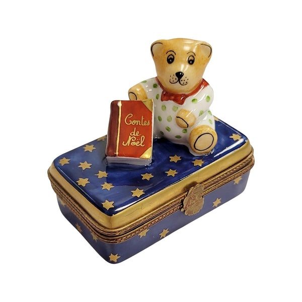 Teddy Bear w Christmas Book Porcelain Limoges Trinket Box