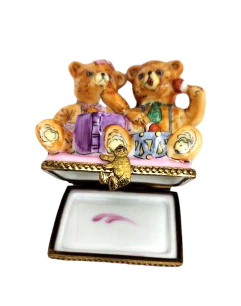 Teddy Bears Playing Rare Porcelain Limoges Trinket Box