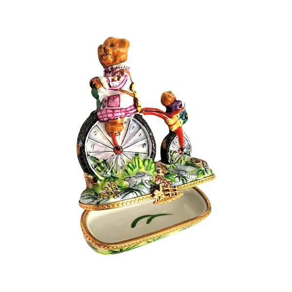 Teddy Bears on Bike Porcelain Limoges Trinket Box