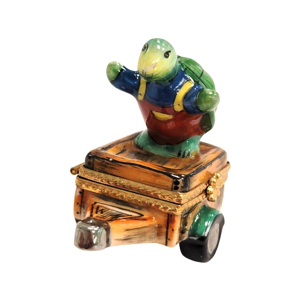Turtle Riding Cart Porcelain Limoges Trinket Box