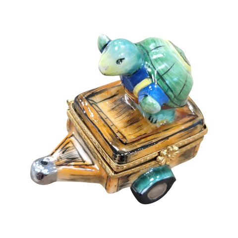 Turtle Riding Cart Porcelain Limoges Trinket Box