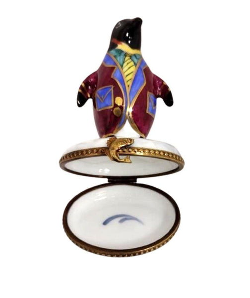 Tuxedo Colorful Snazzy Penguin Porcelain Limoges Trinket Box