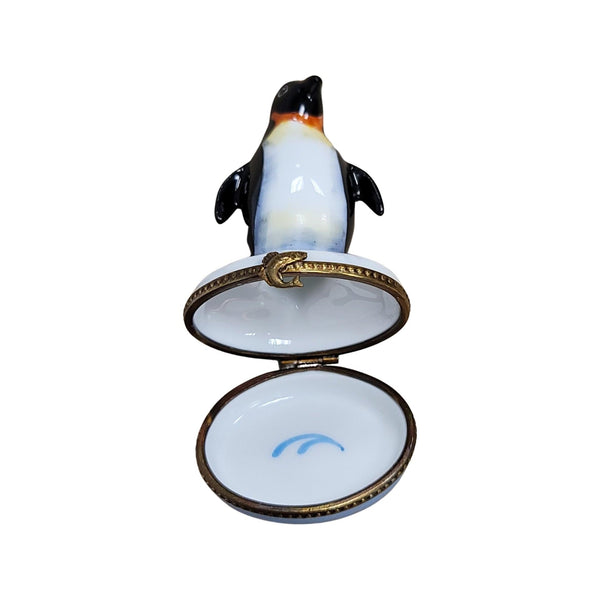 Tuxedo Penguin Bird Porcelain Limoges Trinket Box