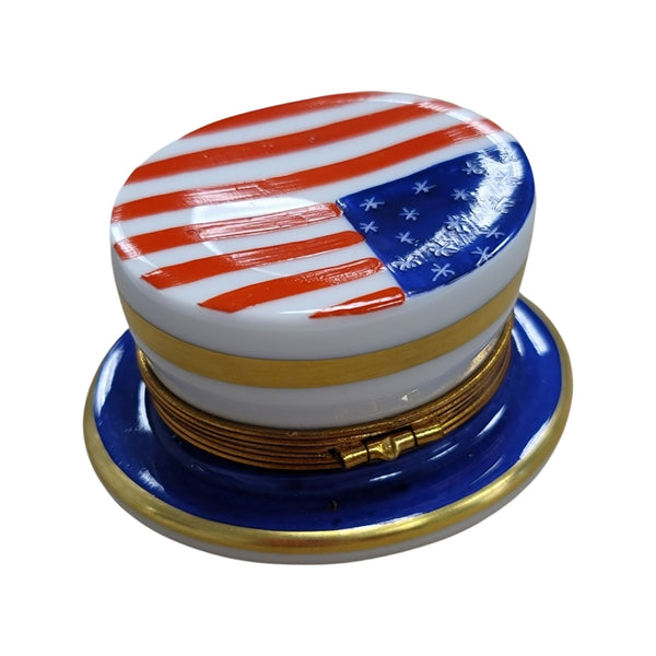Uncle Sams Hat Patriotic American Heart United States Porcelain Limoges Trinket Box