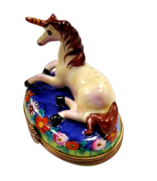Unicorn on Flowers Extremely well Detailed Porcelain Limoges Trinket Box