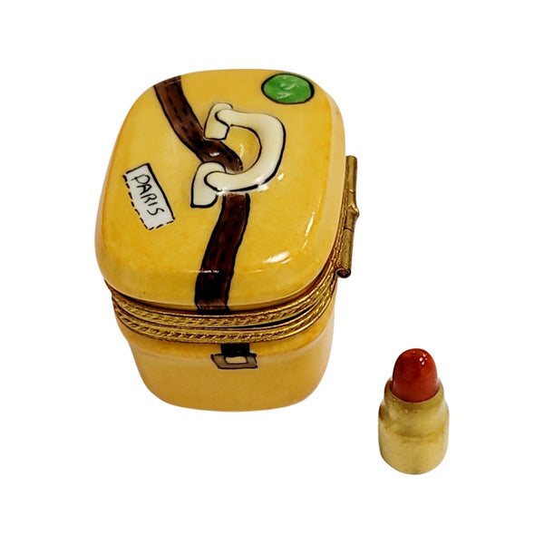 Vanity Yellow makeup lipstick Case Porcelain Limoges Trinket Box