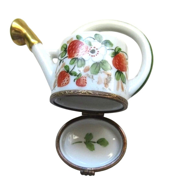 Watering Can Garden w Strawberries Porcelain Limoges Trinket Box