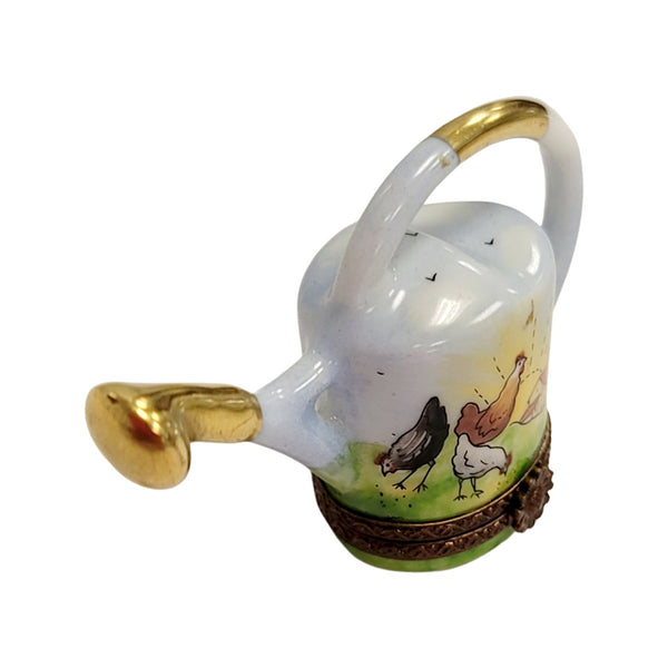 Watering Can w Chickens Porcelain Limoges Trinket Box