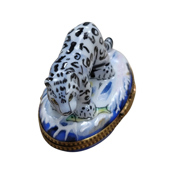 White Bengal Tiger Porcelain Limoges Trinket Box