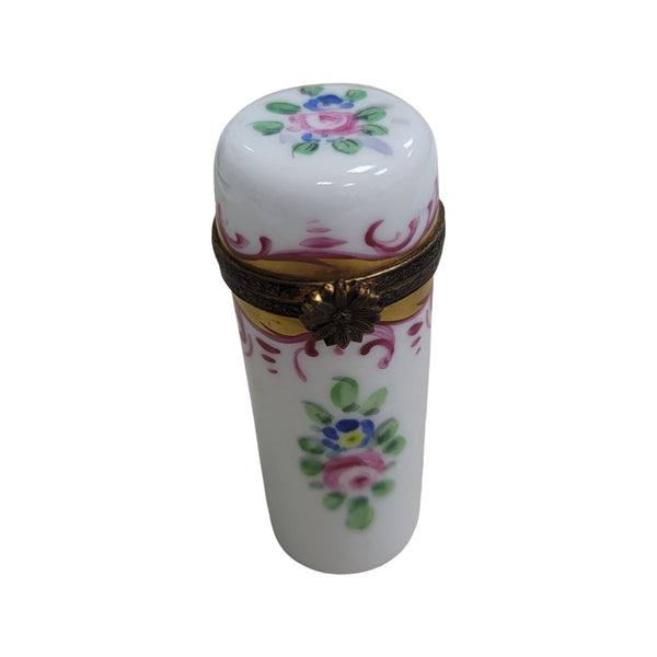 White Cyllinder Tall Pill Porcelain Limoges Trinket Box
