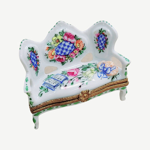 White French Love Seat Porcelain Limoges Trinket Box