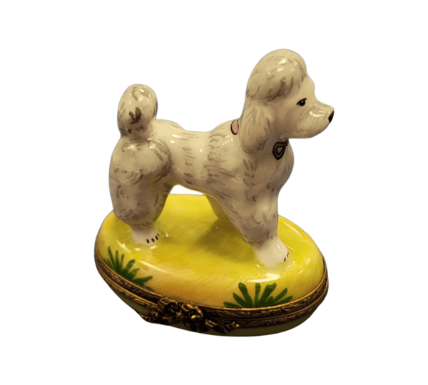White Poodle on Yellow Base Porcelain Limoges Trinket Box